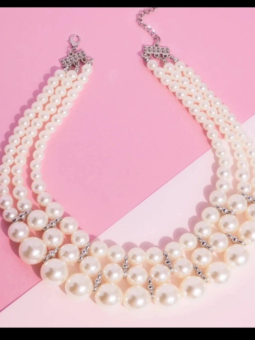 paparazzi Cream Pearl Triple-Strand Necklace with Silver Accents